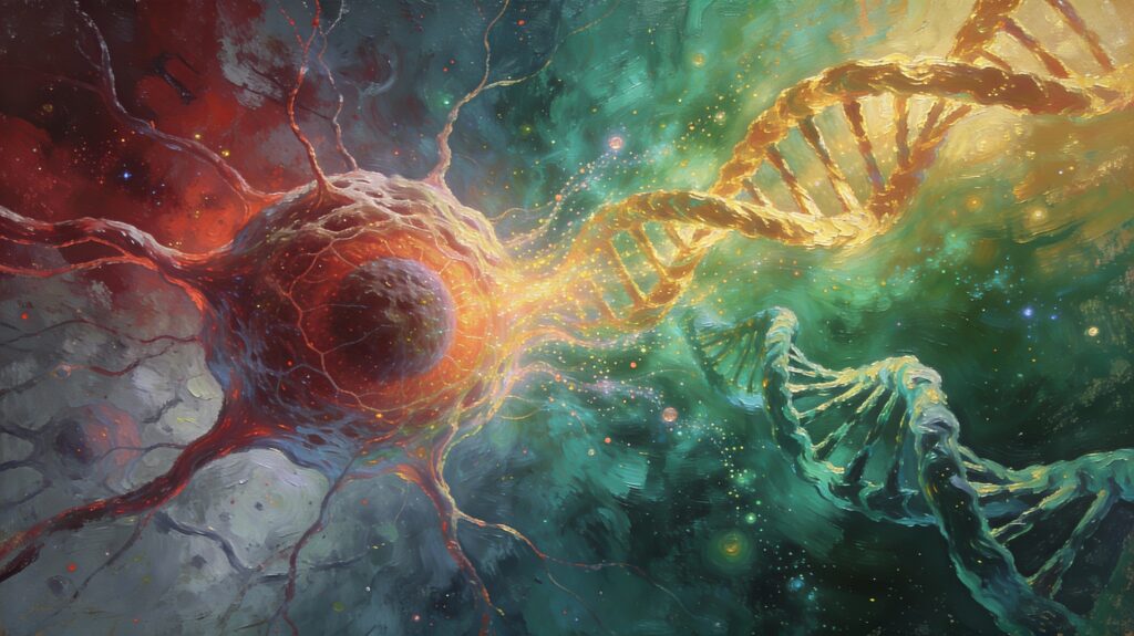 An abstract eye like nebular, designed to invoke abstract art feelings about ageing reversal, like OSK and ER-100.