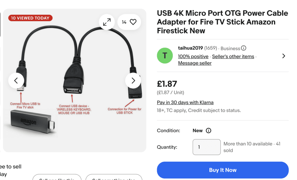 A "Powered" USB OTG cable that lets you charge your device while using USB Host. £1.87 EBay, with free delivery.