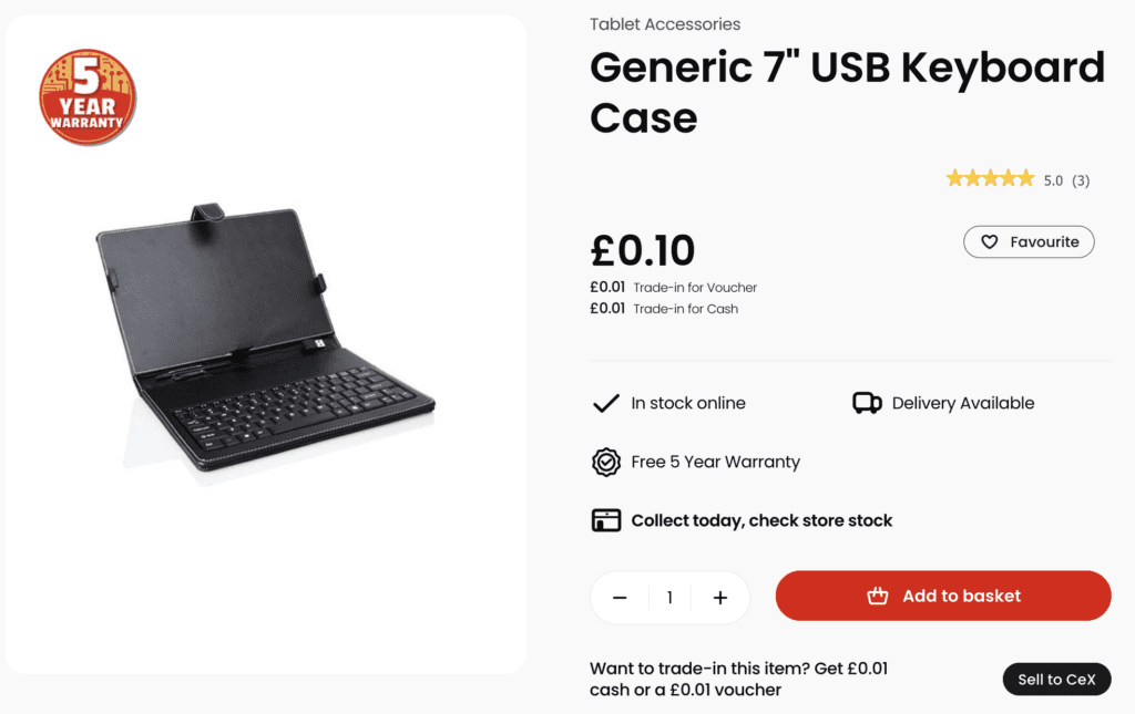 A very cheap £0.10p offering for a generic USB keyboard case from CEX.
