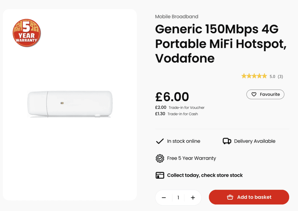 A regular speed supported LTE/4G Internet Dongle for £6 at CEX.